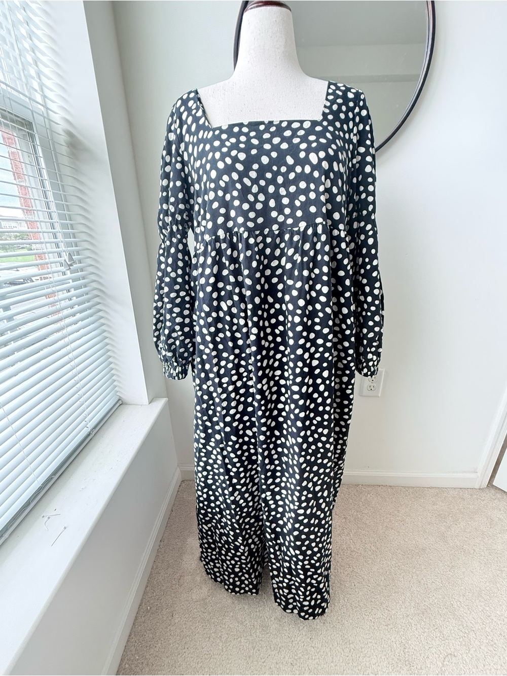 Who What Wear Black and White Polka Dot Long Sleeve Dress